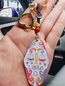 1 pieza Llavero bohemio de Aries y Tauro, llavero de metal esmaltado para hotel/coche, regalo perfecto para familia, amigos, colegas, parejas, cumpleaños - Cuerda colgante Constelación 1 - Ver 6