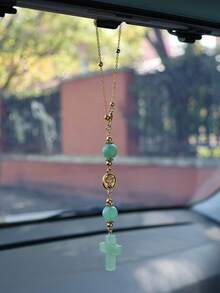 Decoração de Espelho Retrovisor de Carro com Cruz de Cristal Natural, Cristal Religioso para Interior de Carro, Pingente em Forma de Coração com Cruz, Conjunto Espiritual de Guarda, Presente de Feriado para Mulheres - Cruz de Cristal - Visão 12