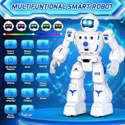 1 pieza Juguete de robot de control remoto para niños (3-12 años), robot programable inteligente con sensor de gestos con funciones de caminar, deslizar, cantar y bailar, juguete de robot de control remoto recargable, juguete interactivo, adecuado para niños y niñas de 3-4-5-6-7-8-9-10-11-12 años, regalo de Navidad, Halloween, Pascua, Acción de Gracias, cumpleaños, Año Nuevo