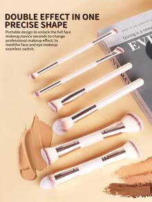 6pcs Professional Makeup Brush Set, Dual-Ended Face & Eye Brushes For Foundation, Concealer, Eyeshadow, Soft Synthetic Bristles - Multicolor - View 9