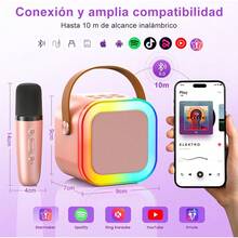 Máquina de karaoke, mini altavoz de micrófono de karaoke Bluetooth portátil con 2 micrófonos y luz, adecuado para todos los teléfonos inteligentes, perfecto para cumpleaños, reuniones familiares, fiestas (azul y rosa). - Rosa - Ver 5