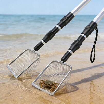 1pc Beach Shell Collector Set, Includes Shark Tooth Sifting Net, Adjustable Stainless Steel Handle, Ideal For Collecting Seashells And Shark Teeth
