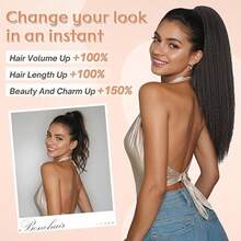 20-28英寸蓬松凌乱发髻假发，女士隐形马尾假发，合成亚麻马尾接发，耐热纤维，适合日常、派对、圣诞节、婚礼、角色扮演、音乐节等场合 - 黑色 - 查看 3