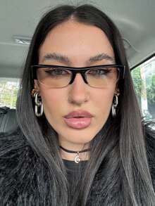 一副复古小半框透明眼镜，欧美风格女士个性化老花镜，玳瑁纹复古透明眼镜，女士休闲时尚眼镜，适合日常阅读和通勤，沙滩配饰，复古Y2K基础商务休闲礼品 - 黑色 - 查看 6