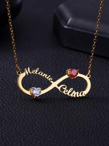 Custom Heart Birthstones Two Names Infinity Necklaces For Women Stainless Steel Customized Pendant Necklace Female Personalized Neck Chain Jewelry Birthday Valentine's Day Gift - Multicolor - View 4