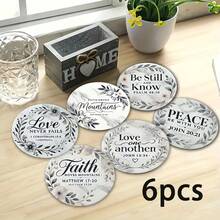 6/120 pièces Dessous de verre ronds en bois avec motif imprimé 2D de la Bible, convient pour le patio, la cuisine, le salon, les réunions à la maison, la décoration de table à manger, cadeau pour les amis et la famille, idéal pour la Saint-Valentin, le mariage, l'anniversaire, les fêtes, la décoration de la maison, le meilleur cadeau pour les amis - Multicolore - Voir 6