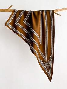 1pc Fashionable Retro Minimalist Striped Print Versatile Triangle Scarf/Shawl, Suitable For Daily, Office, Vacation Occasions - Brown - View 9