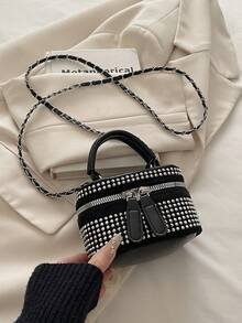 Lightweight Mini Bag, Chain Bag, Quilted Stitching Bag With Rhinestone Decoration, Elegant Texture Suitable For Evening Party - Black - View 7