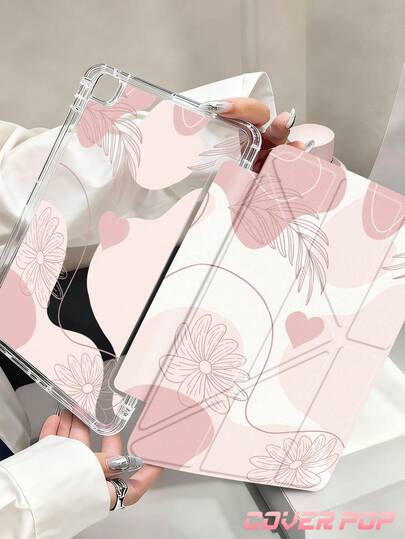 1pc Pink Daisies, Pink Patches Tablet Case, Tablet Protective Case, Compatible With Apple 10.2" / Pro 11" 2020/2021, 10 2022(10.9-Inch), (A16) 11" 11th Gen 2025, 9th/10th Gen, Apple Air 4th 10.9", Galaxy Tab S6 Lite 10.4", Kindle (11th Generation-2024 Release)/, Anti-Drop, With Pencil Slot, Sleep/Wake Support, Romantic Gift For Friends And Family