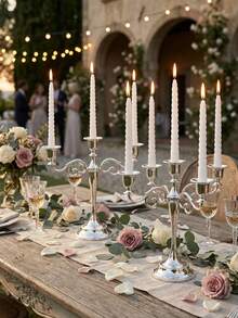 复古烛台，优雅银色金属烛台，三臂烛台，欧式风格，家居装饰，银色烛台套装，完美适用于生日派对、圣诞节装饰、新年节日装饰、客厅、卧室、厨房和家居装饰、房间装饰、圣诞礼物 - 彩色 - 查看 2