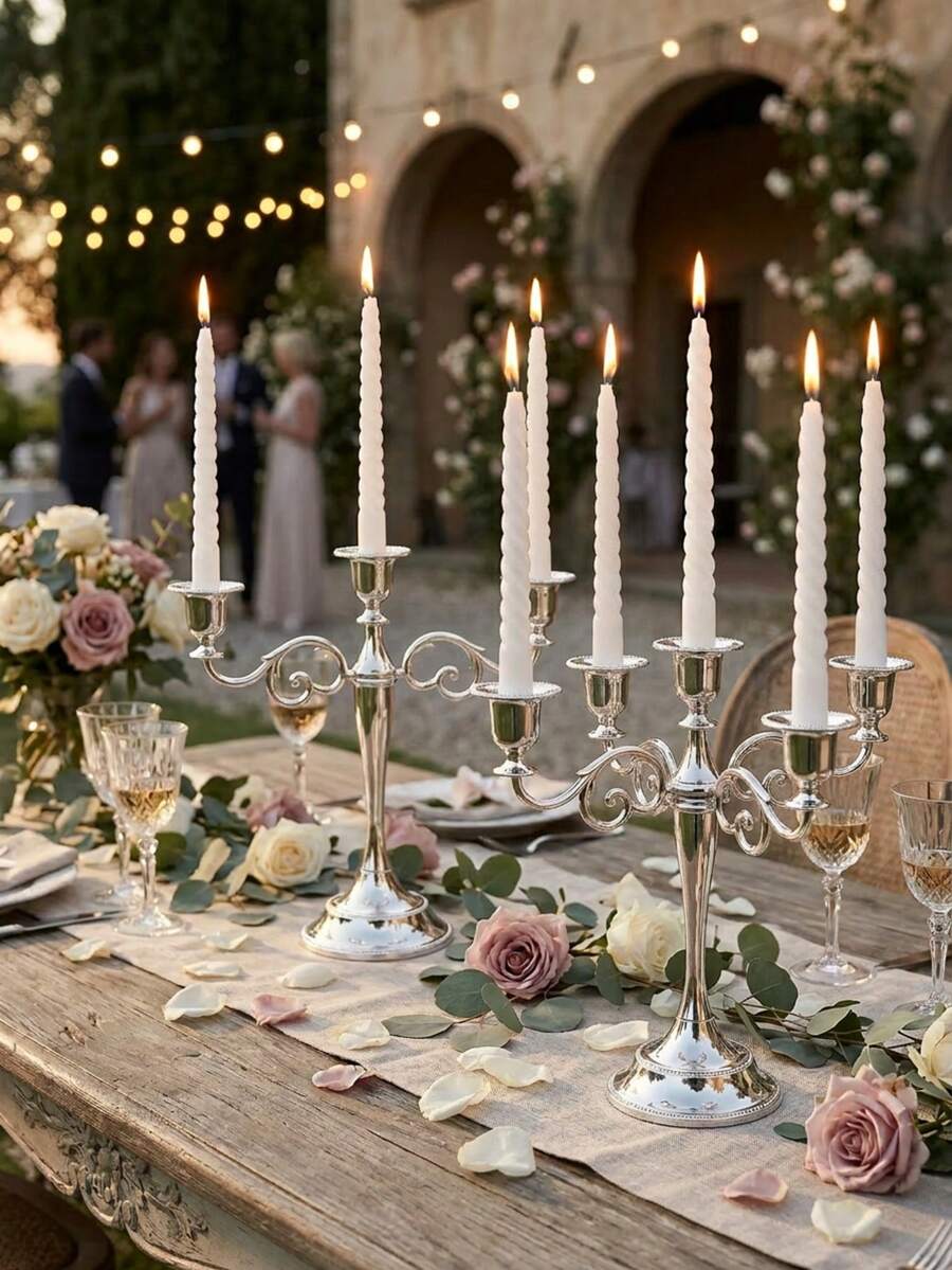 复古烛台，优雅银色金属烛台，三臂烛台，欧式风格，家居装饰，银色烛台套装，完美适用于生日派对、圣诞节装饰、新年节日装饰、客厅、卧室、厨房和家居装饰、房间装饰、圣诞礼物