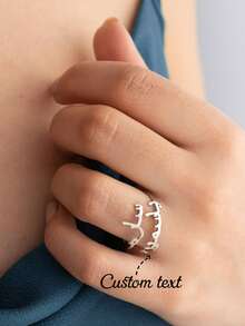 Customized Personalized Ring With Arabic Letter Names, Stainless Steel Adjustable Open Ring, Classic Fashion Couple Rings, Anniversary Wedding Jewelry Gift For Family And Friends - Silver - View 2