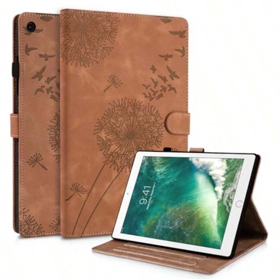 Funda para iPad 9.7" 2018/2017 6.ª/ 5.ª generación de fijación y Ranura con Portalápices para Tarjetas para Tableta Carcasa PU Anticaída Cover con Función de Soporte Case Marrón - PgyMarrn - Ver 1