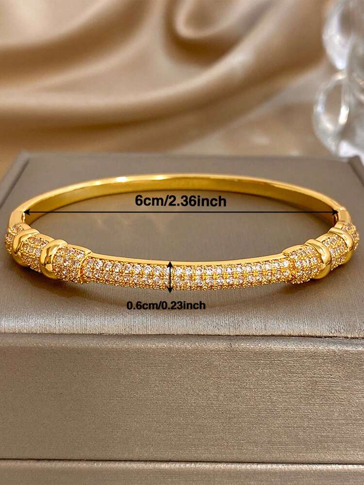 1pc Golden Thin Bangle Bracelet For Women Elegant Zirconia Golden Bangle Bracelet For Daily Party Mother Day Valentine Wedding Music Festival Christmas Jewelry Gifts - Multicolor - View 11