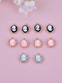 10 piezas Colgante ovalado DIY de figura de metal y resina - retrato - Ver 1
