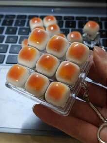 1pc Caramel Bread Shaped Keychain, Stress Relief Fidget Toy, Mechanical Keyboard Switch Tester, Keyring, Desktop Decor, Phone Charm, Creative Novelty Anti-Anxiety Finger Toy - Yellow - View 15