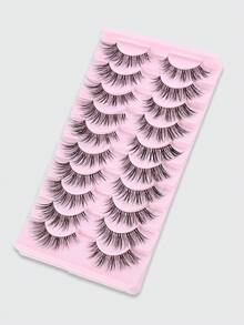 10 pares de pestañas postizas de ojo de gato alargadoras de 15 mm con forma de cruz, de estilo de dibujos animados, de 3D esponjosas y reutilizables, adecuadas para maquillaje diario, de color transparente natural - Ver 9