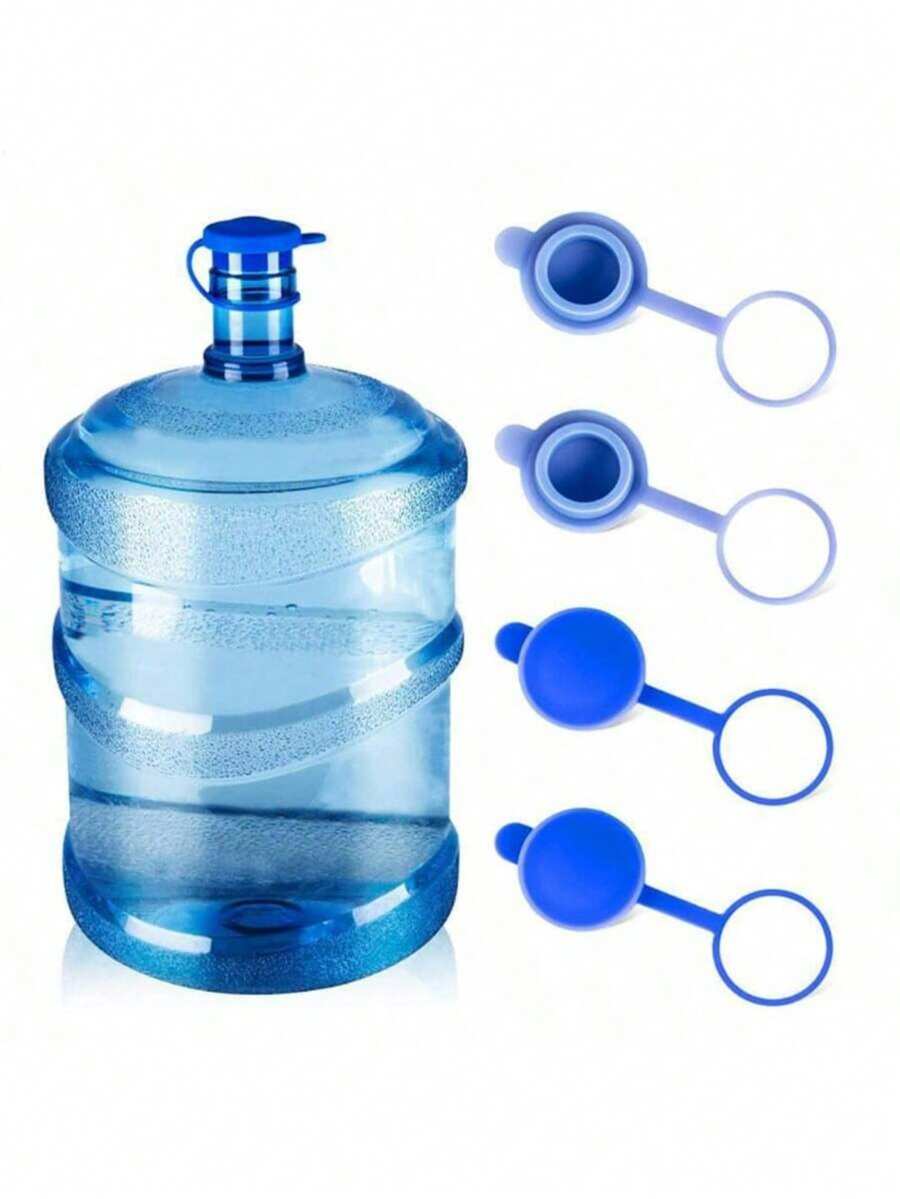 1/2/3/4pcs 3/5 Gallon Water Dispenser Bottle Caps, Silicone Reusable Replacement Lids, Leak-Proof Bottle Caps, Fit 55mm Water Cooler Bottles, Random Styles - Blue - View 1
