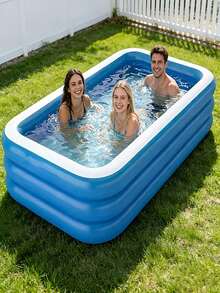 Large Inflatable Swimming Pool, Ocean Design, Cute & Durable PVC Material, Foldable & Portable, Suitable For Family Garden Parties And Backyard Entertainment, Patio Decor Pool, Colorful - Blue and White - View 10