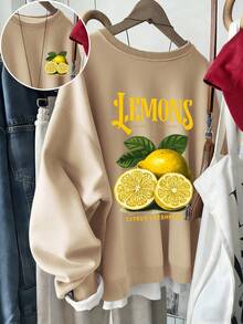 Sommer-Essential Streetstyle Unisex Sweatshirt mit Zitronenmuster und Rundhalsausschnitt, Frühjahr/Sommer Neuheit: Frühjahr/Sommer Sweatshirt - Aprikosenfarben - Übersicht 1