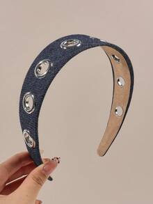 1件蓝色帆布条纹金属环镂空宽发箍，精致休闲简约通勤发饰 - 彩色 - 查看 13