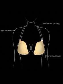 1pc Invisible Adhesive Neckline Bra, Self-Adhesive Bra With Neck Straps And Extension Hooks, Reusable, Suitable For Strapless Evening Gowns - Multicolor - View 10