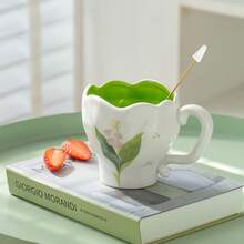 Creative Handmade Asymmetrical Tulip & Lily Ceramic Mug, Hand-Painted Breakfast Coffee Cup, Milk Cup, Water Cup, Tea Cup - Multicolor - View 4