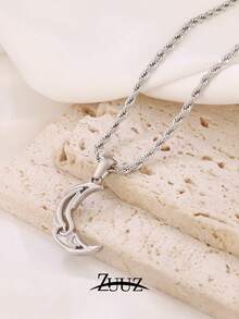 1件装时尚不锈钢月亮吊坠项链，女士颈链，珠宝礼品 - 項鍊 - 查看 7