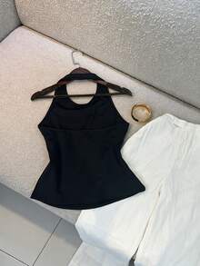 Conjunto de top de camisola elegante para mujer, cómodo y sexy para calle, minimalista, ideal para vacaciones, citas románticas, fiestas y playa, primavera/verano - Albaricoque + negro - Ver 10