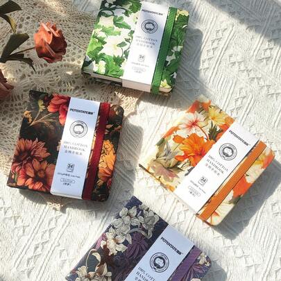  Sổ phác thảo POTENTATE họa tiết hoa, kích thước 12x12cm, giấy vẽ màu nước 100% cotton, 24 tờ.