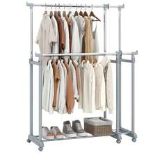 Double Rod Clothes Rack With Extendable Height & Width For Dressing Room, Laundry - A - View 10
