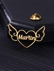 Custom Angel Wings Heart Name Brooches For Women Men Stainless Steel Customized Brooch Pin Badge Personalized Jewelry On Clothes Birthday Valentine's Day Gift - Multicolor - View 4