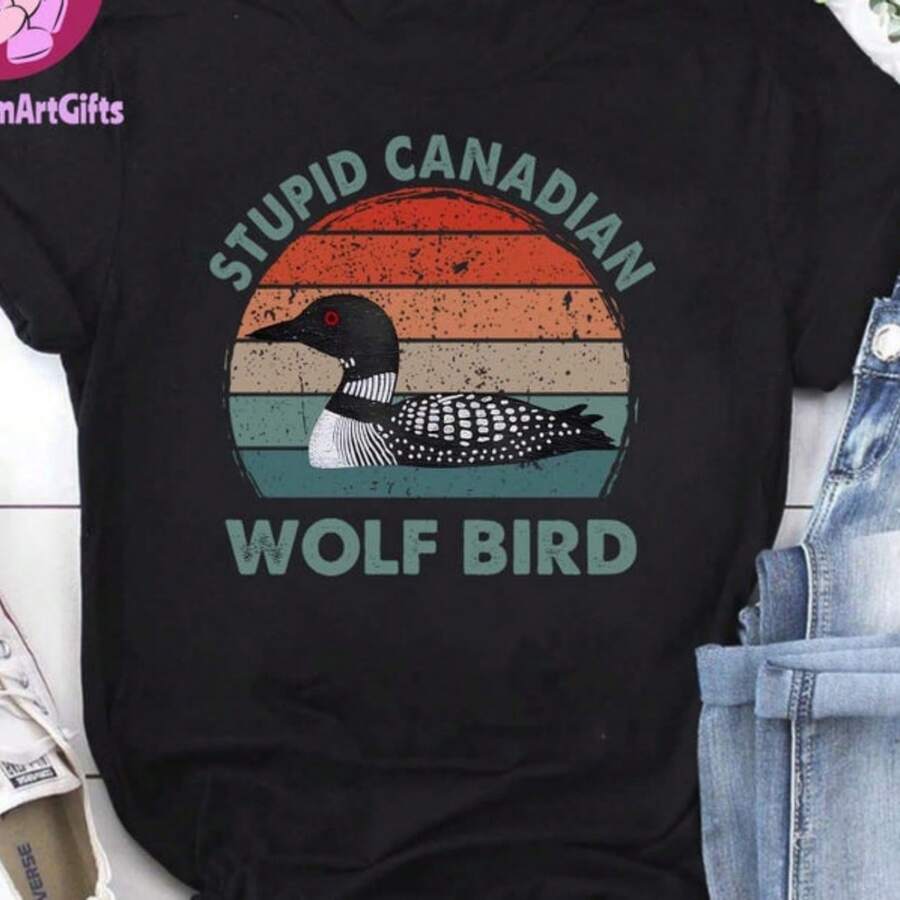 Stupid Canadian Wolf Bird Vintage T-Shirt, Hockey Romance Shirt, Hockey Fan Gift, Team Hollanov Shir - 黑色 - 查看 1