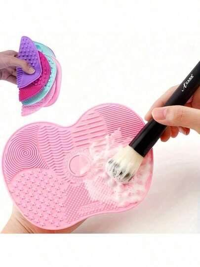 1pc Silicone Makeup Brush Cleaning Mat With Suction Cup Drying Rack, Suitable For Makeup Brushes, Sponges And Puffs