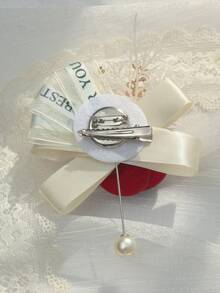 1 pieza/2 piezas Broche y corsage de muñeca de rosa burdeos con acentos blancos de aleación metálica, adecuado para novio, novia, padrino, dama de honor, boda, compromiso, banquete, fiesta, aniversario - Burdeos - Ver 5
