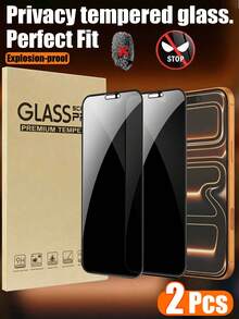 2pcs Privacy Screen Protector, Compatible With Apple 17/17Pro/17Promax/16 Promax,16,15 Pro Max, 15 Pro, 15 Plus, 15 Pro, 14 Pro Max, 14 Pro, 14 Plus, 13 Pro Max, 13, 12 , 11 Anti-Peeping Tempered Glass Protective Case, Anti-Scratch, Anti-Shock, Anti-Oil, Anti-Fingerprint Coating - Black - View 21