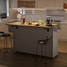 ONBRILL White 60" Kitchen Island With Drop Leaf, Rolling Kitchen On Wheels With Trash Storage Cabinet, Home Bar Islands Table With Spice Rack, Kitchen Island Cart With Towel Rack,  Mobile Island Table For Kitchen - 白色 - 查看 4