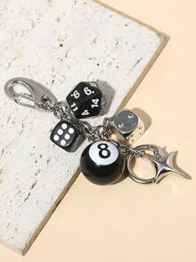 Punk Hiphop Black Dice No. 8 Billiards Keychain Y2K Pink Lucky Dice Starburst Pendant Bag Charms Hangings Ornament Accessories - Keychain - View 3