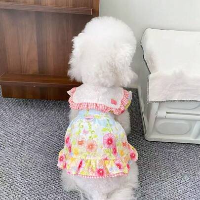 Váy hoa dễ thương cho mèo và chó, thoáng khí và mát mẻ, quần áo thú cưng mùa xuân/hè.