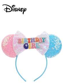 1pc Disney Mickey & Minnie Blue + Pink + Light Pink Glitter Letter, Pink Bow Headband, Party Costume Headpiece, Suitable For Birthday Gift, Holiday Party, Amusement Park Photo Prop - Blue + Pink + Light Pink Letters - View 1