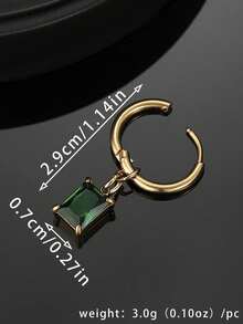 1件装不锈钢方形立方氧化锆镶嵌吊坠，时尚简约百搭男士耳环 - 方形吊墜耳環 - 查看 11