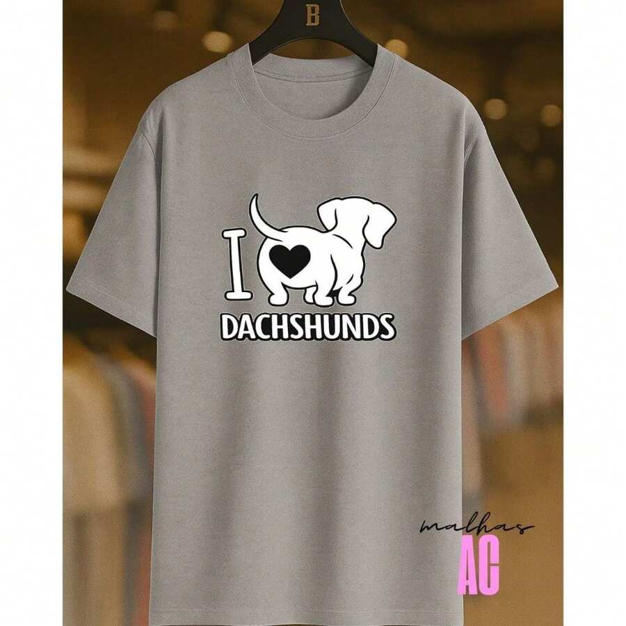 Love Dachshunds Sausage Dog T-Shirt 02 Printed White 100% Cotton Unisex Men's Women's Comfortable - 灰色 - 查看 1
