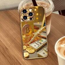 Funda para teléfono: Diseño de Bitcoin y Pila de Dólares Dorados, Acabado de Espejo Lujoso, Carcasa Rígida de PC, Galvanoplastia Premium, Diseño Ligero, Agarre Cómodo que Expresa Personalidad, Compatible con iPhone 17/16/15/14/13/12/11 Pro Max/Plus/Pro - color - Ver 7