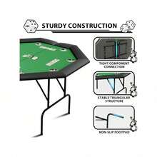 Mesa de póquer octágono con 8 titulares de tazas, Mesa de ocio de casino para 8 jugadores, Mesa de juego de blackjack con riel acolchado resistente al agua - Taza de acero inoxidable verde - Ver 6