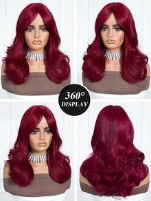 18 Inch Red Natural Layered Long Curly Wig With Bangs, Women Synthetic Wavy Layered Wig Suitable For Daily Wear, Party, Date And Cosplay, A Practical Gift For Girls - Red - View 8