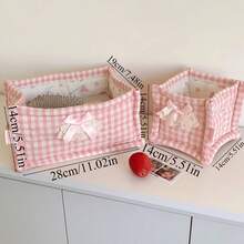 1 buc Coș de depozitare pentru birou cu fundă din dantelă super drăguț, coș organizator cosmetic impermeabil, poate depozita diverse perii și produse de îngrijire a pielii, decor pentru birou, cutie de depozitare cosmetică, coș de picnic portabil - Multicolor - Vizualizare 12