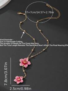 A New Women's Fashion Pendant Necklace, Elegant, Featuring A Handmade, Five-Petal Gradient Pink Flower Pendant, Designed To Match. - Multicolor - View 3