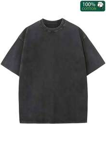 1 camiseta de moda con estampado de letras a doble cara, camiseta de estilo casual urbano, muy vendida en verano, top de manga corta con cuello redondo y hombros caídos, 100% algodón, 180g. - Negro - Ver 2