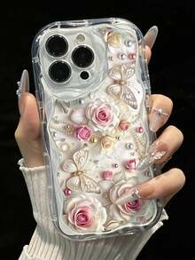 Rose Painting New Flat Printed Cream Texture Transparent Soft Case Compatible With IPhone 17/17 Pro Max/ 16/16 Pro/16 Pro Max/15/XR/7P 8P/P12 Pro Max/P13 Pro Max/P14 Pro Max/P13/P14/P11/P12/P14, Cute & Fashionable Thick Protective Phone Case For XS/S/XS Max/7 8 GES2 - Multicolor - View 3