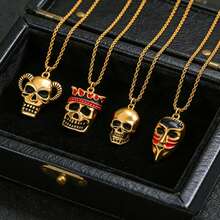 1 chiếc vòng cổ hình đầu lâu bằng thép không gỉ kiểu Gothic với sừng và mặt nạ tráng men vàng, kiểu Punk, unisex. - Vàng - Xem 12